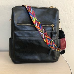 vegan leather black backpack